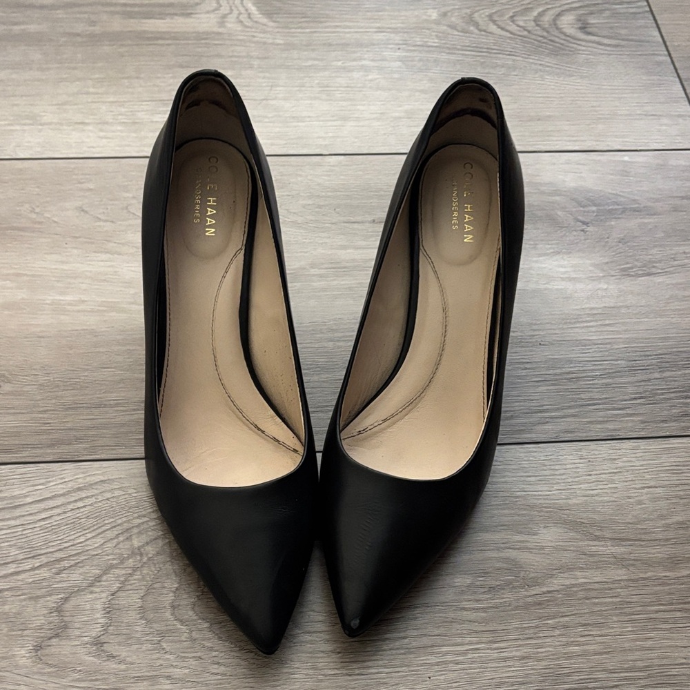Cole Haan Grand Series 3in. Black Pointed-Toe Leather Pumps